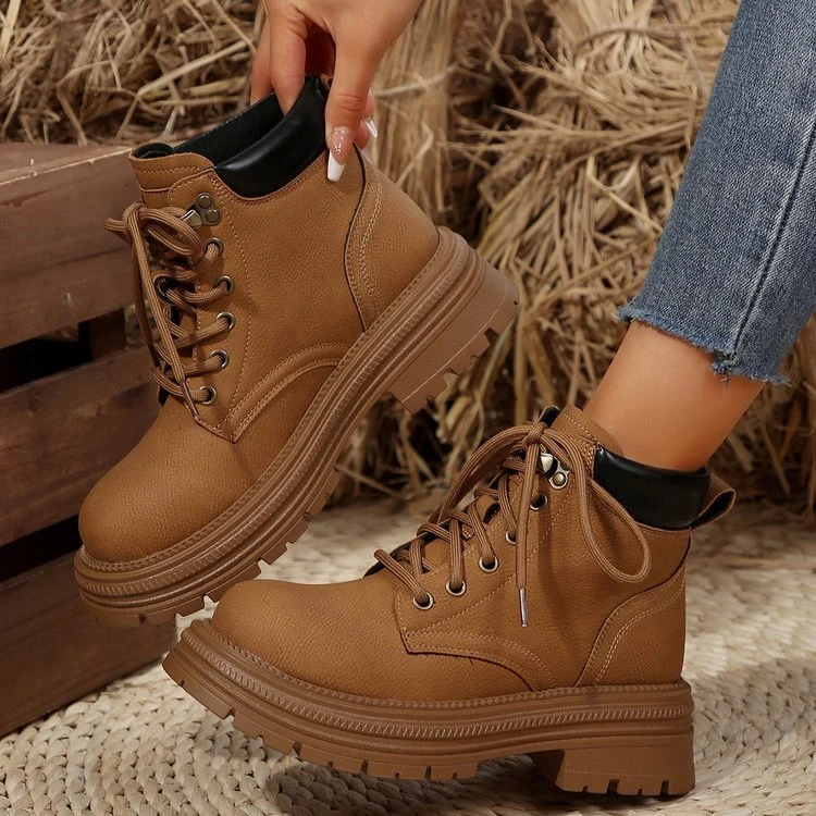 Damen Robuste Schnür‑Biker‑Ankleboots mit chunky Profilsohle und gepolstertem Schaft Drune