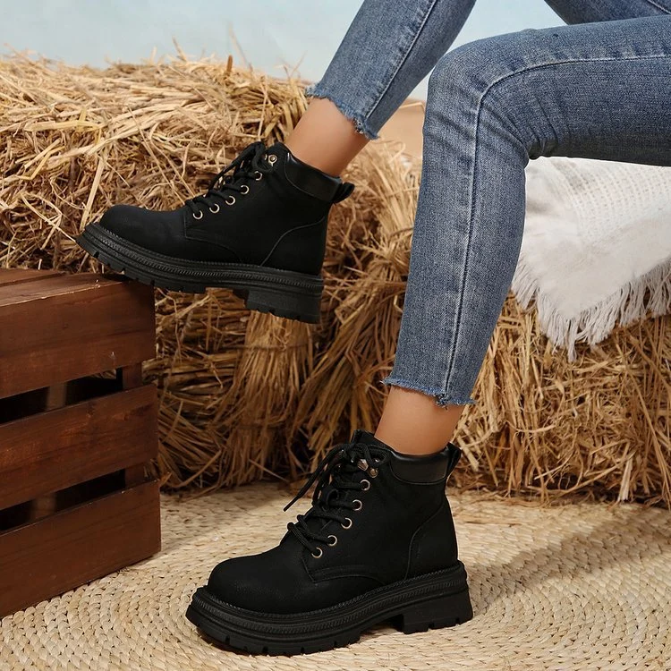 Damen Robuste Schnür‑Biker‑Ankleboots mit chunky Profilsohle und gepolstertem Schaft Drune