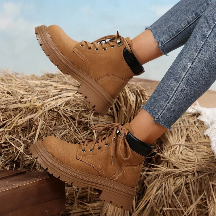 Damen Robuste Schnür‑Biker‑Ankleboots mit chunky Profilsohle und gepolstertem Schaft Drune