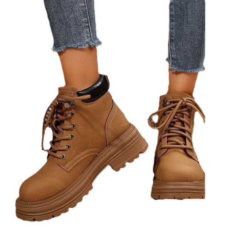 Damen Robuste Schnür‑Biker‑Ankleboots mit chunky Profilsohle und gepolstertem Schaft Drune