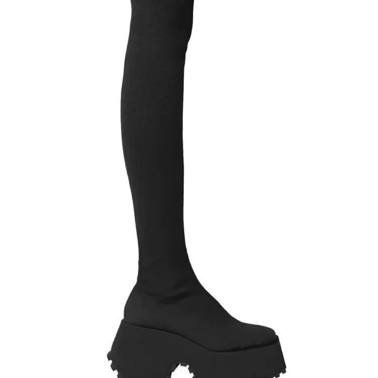 Damen Plateau‑Sock‑Boots mit markanter Lug‑Sohle und skulpturaler Plattform Drune