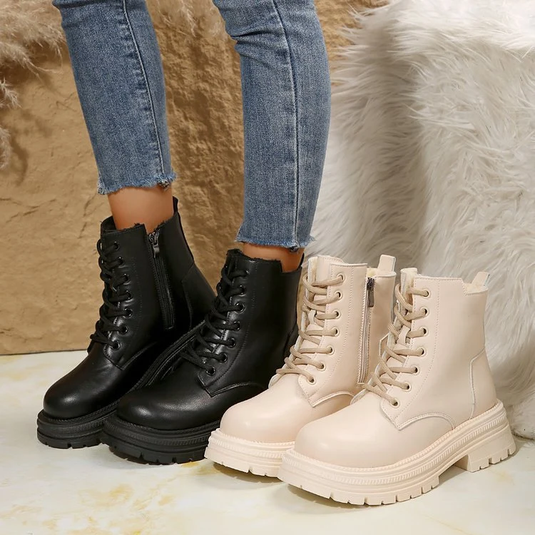 Damen Plateau-Lug-Boots mit Schnürung, seitlichem Reißverschluss und gepolstertem Komfort-Fußbett Drune