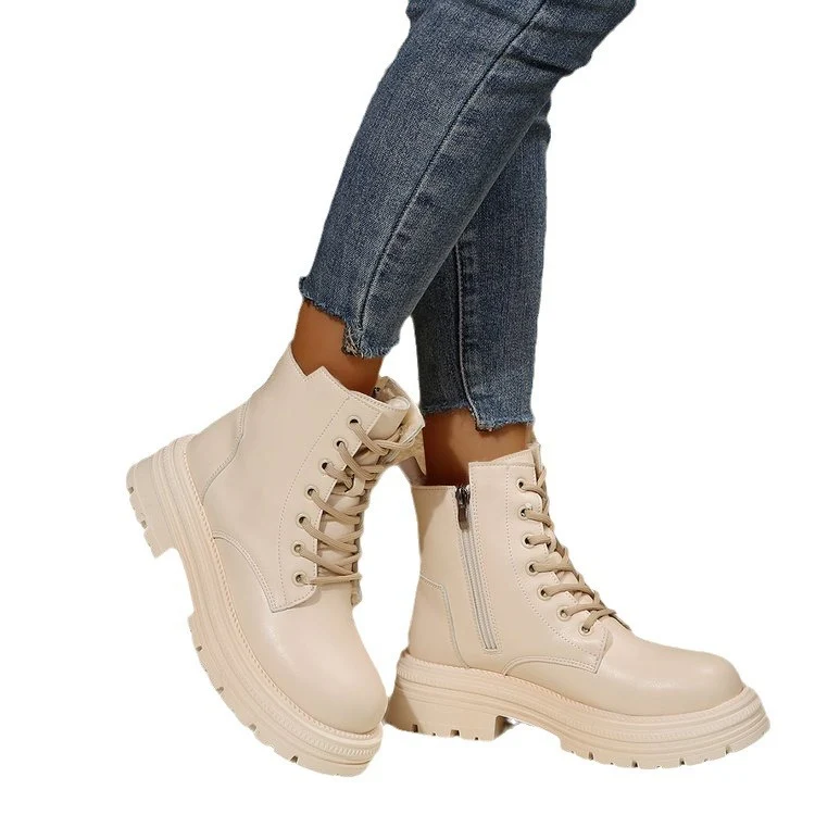 Damen Plateau-Lug-Boots mit Schnürung, seitlichem Reißverschluss und gepolstertem Komfort-Fußbett Drune