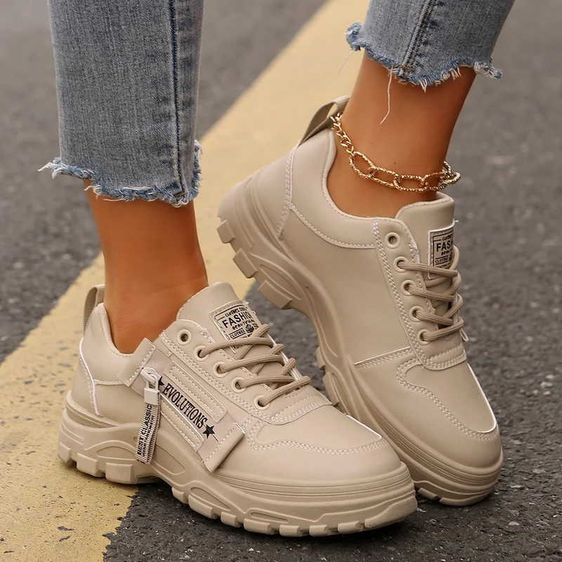Damen Plateau‑Chunky‑Sneaker mit robuster Profilsohle, Zipper‑Detail und gepolstertem Komfortfußbett Drune