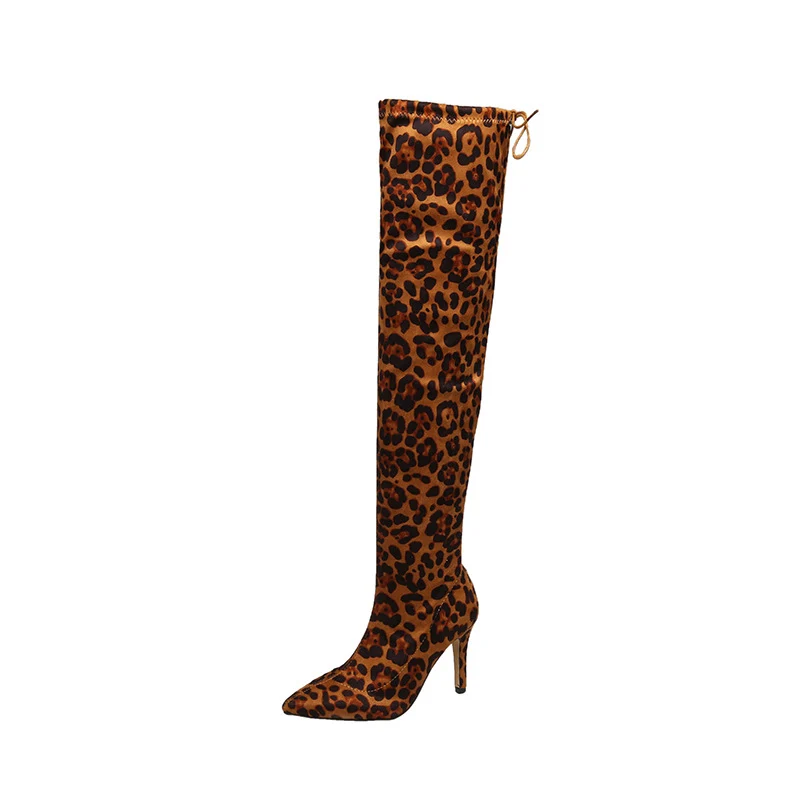 Damen Overknee-Stiefel mit Leopardenprint, schlanker Stiletto‑Form Drune