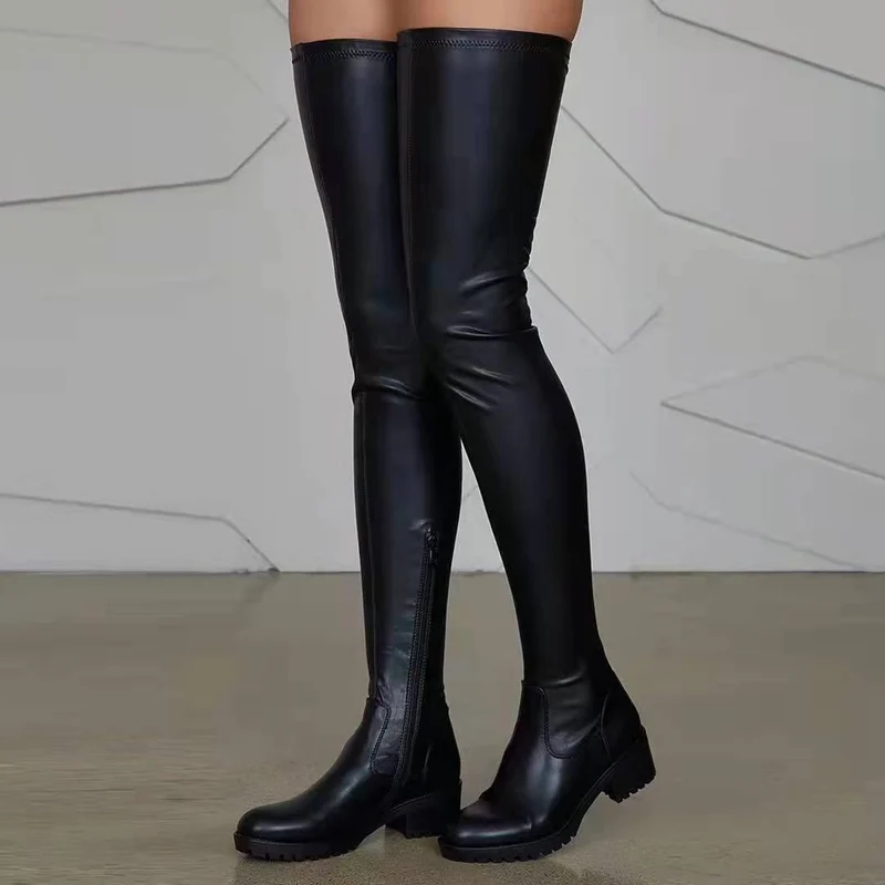 Damen Overknee-Stiefel mit elastischem Stretchschaft und Profilsohle Drune