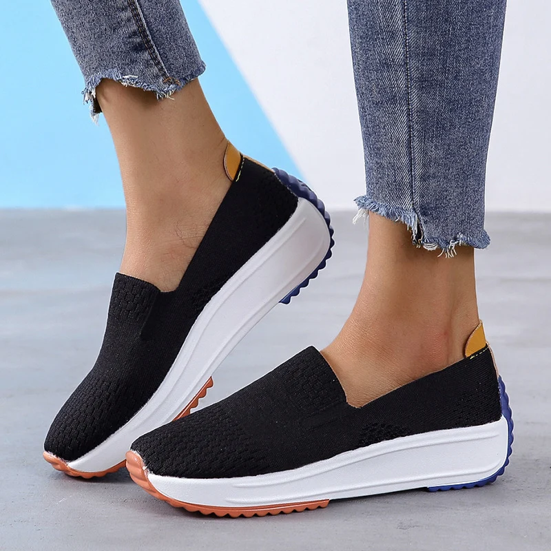 Damen Nahtloser Strick‑Slip‑On‑Walking Sneaker mit ergonomischem Memory‑Foam Drune