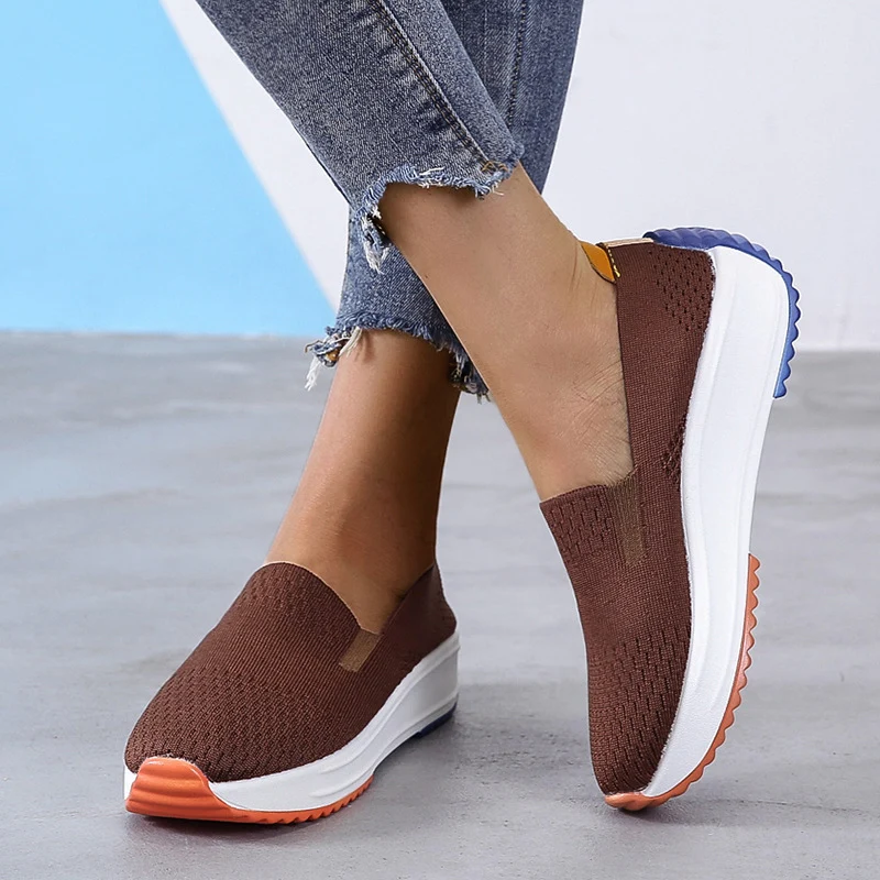 Damen Nahtloser Strick‑Slip‑On‑Walking Sneaker mit ergonomischem Memory‑Foam Drune