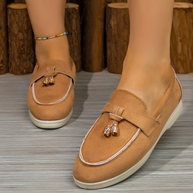 Damen Mokassin-Slipper mit dekorativen Quasten und gepolstertem Komfortfußbett Drune