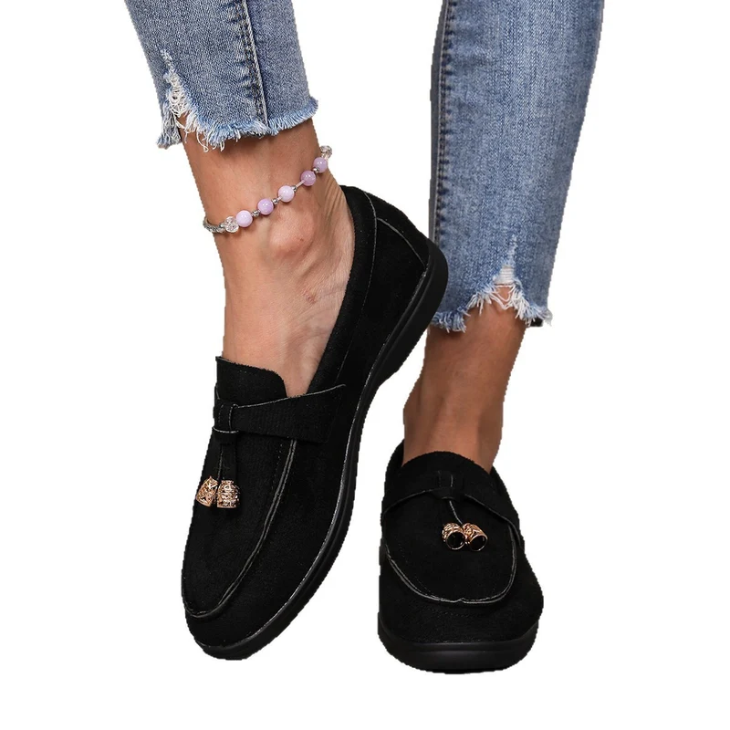 Damen Mokassin-Slipper mit dekorativen Quasten und gepolstertem Komfortfußbett Drune