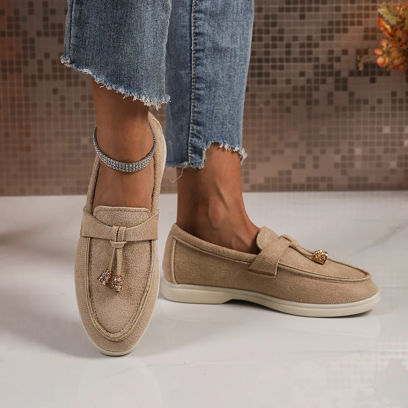 Damen Mokassin-Slipper mit dekorativen Quasten und gepolstertem Komfortfußbett Drune