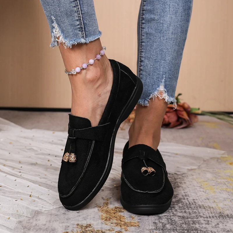 Damen Mokassin-Slipper mit dekorativen Quasten und gepolstertem Komfortfußbett Drune