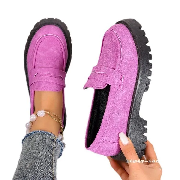 Damen Modische Chunky‑Loafer aus Veloursimitat mit profilierter Lug‑Sohle Drune