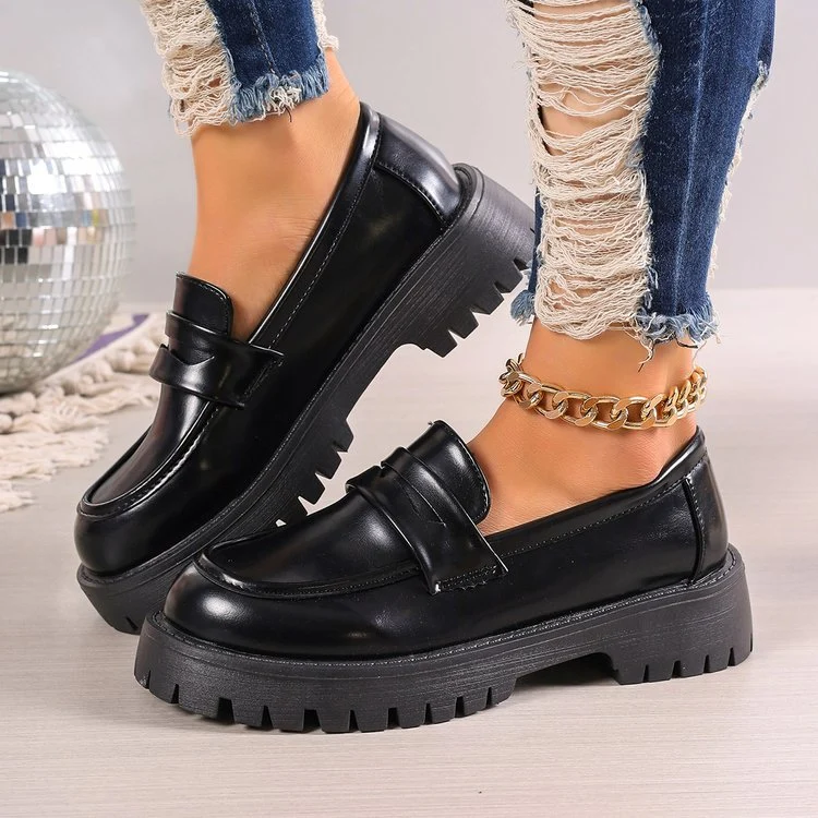 Damen Modische Chunky‑Loafer aus Veloursimitat mit profilierter Lug‑Sohle Drune