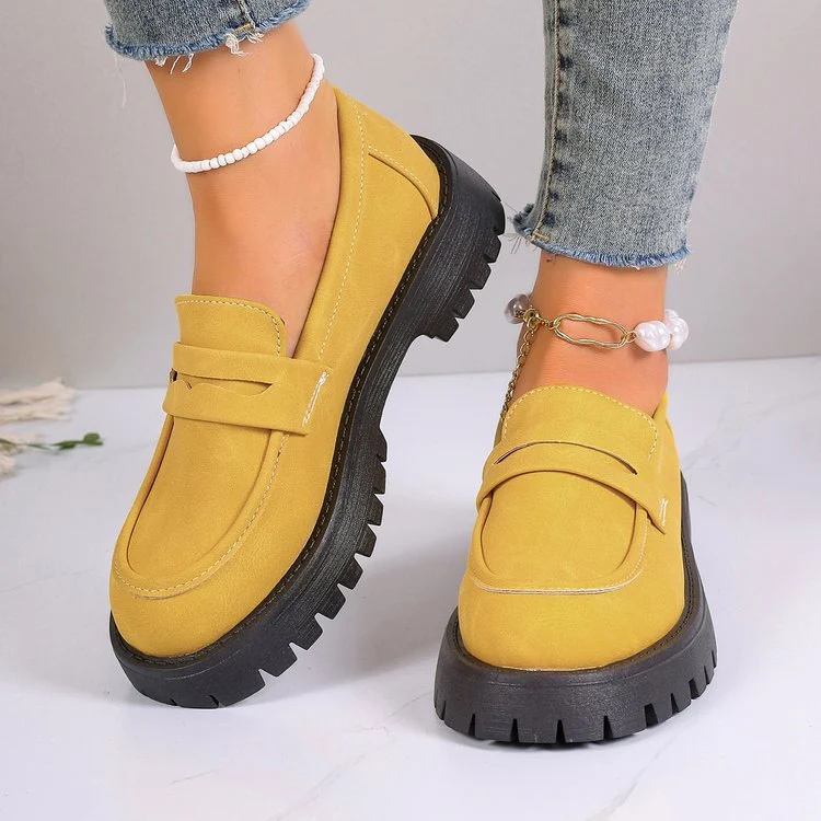 Damen Modische Chunky‑Loafer aus Veloursimitat mit profilierter Lug‑Sohle Drune