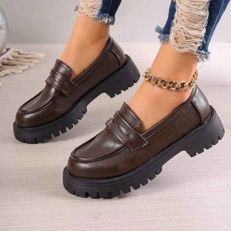 Damen Modische Chunky‑Loafer aus Veloursimitat mit profilierter Lug‑Sohle Drune