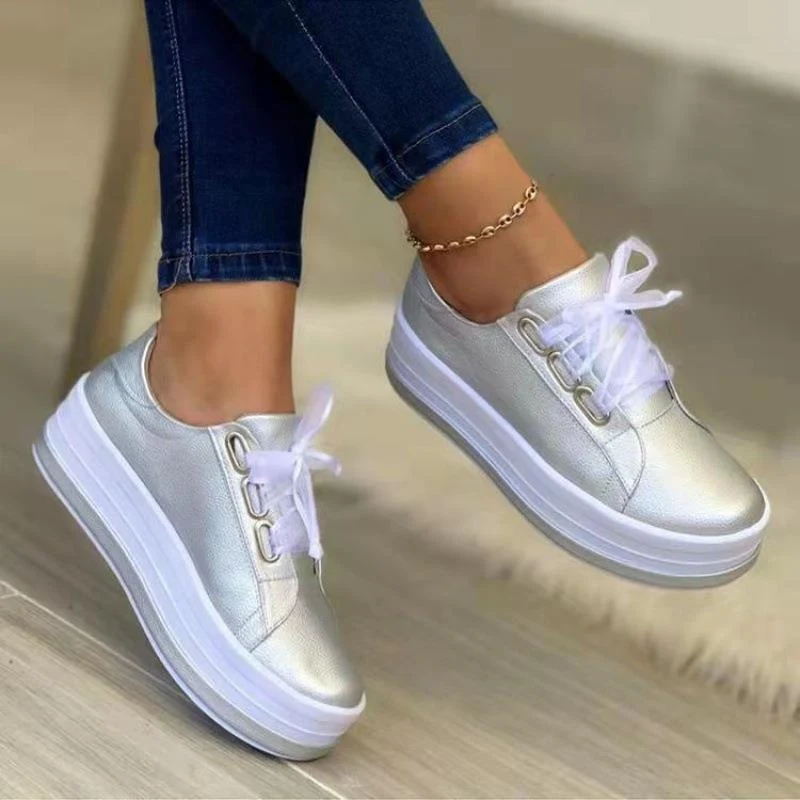 Damen Metallic-Plateau-Sneaker mit mehrschichtiger Komfortsohle und Satin-Schnürung Drune