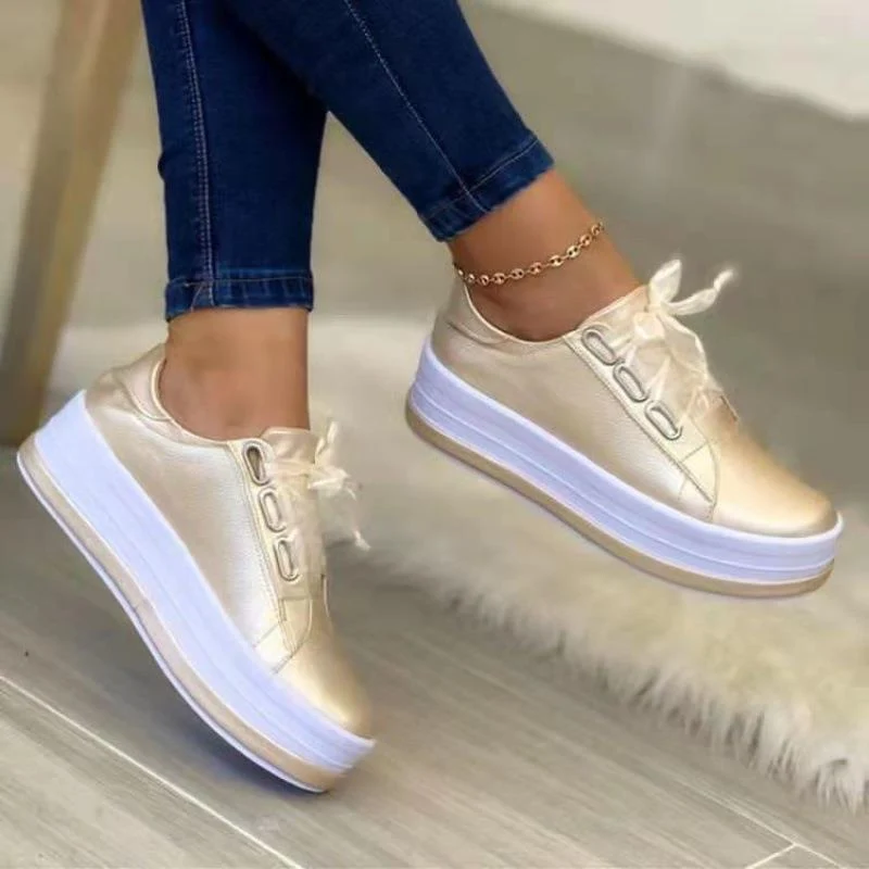 Damen Metallic-Plateau-Sneaker mit mehrschichtiger Komfortsohle und Satin-Schnürung Drune