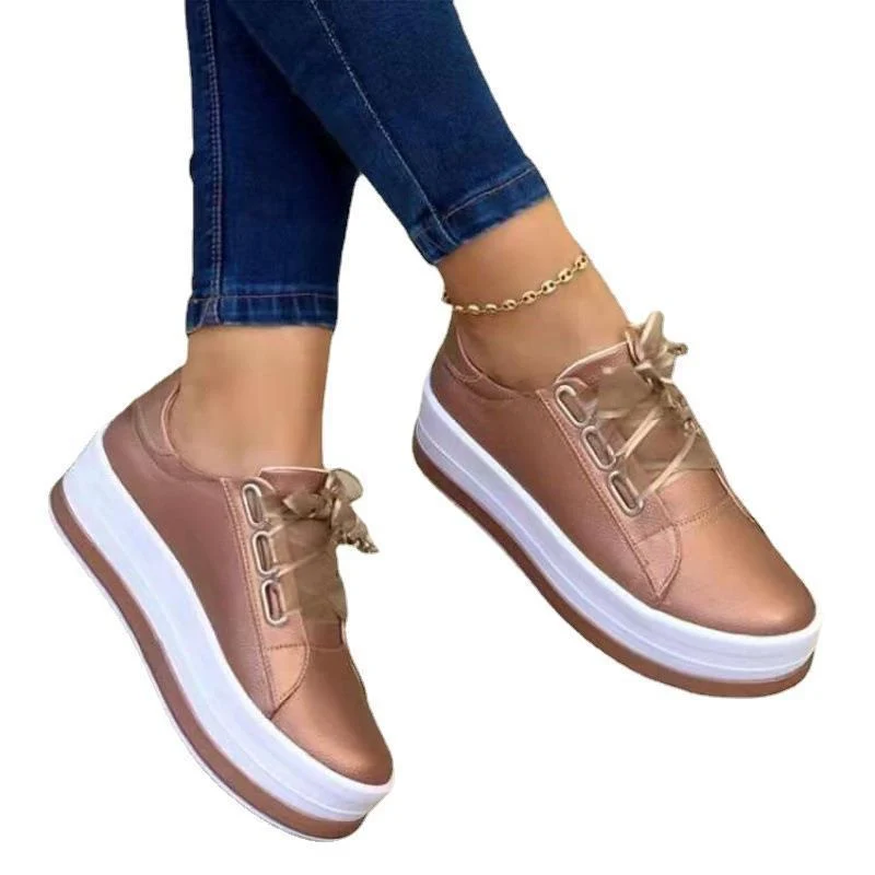Damen Metallic-Plateau-Sneaker mit mehrschichtiger Komfortsohle und Satin-Schnürung Drune
