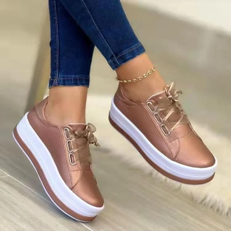 Damen Metallic-Plateau-Sneaker mit mehrschichtiger Komfortsohle und Satin-Schnürung Drune