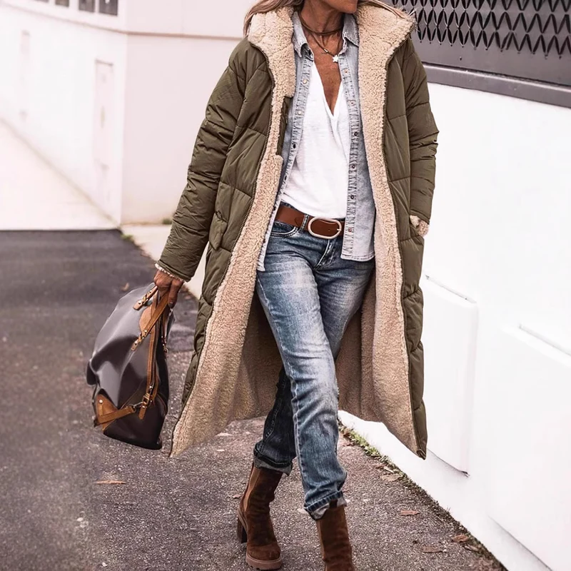 Damen gesteppte Quiltjacke mit Stehkragen und aufgesetzten Taschen Drune
