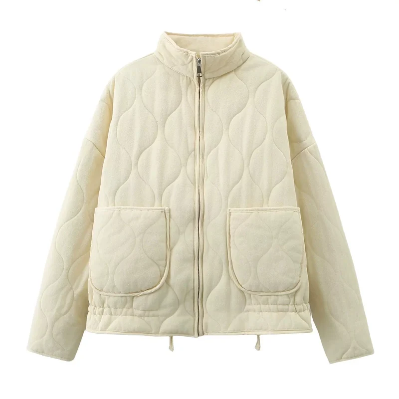 Damen gesteppte Quiltjacke mit Stehkragen und aufgesetzten Taschen Drune
