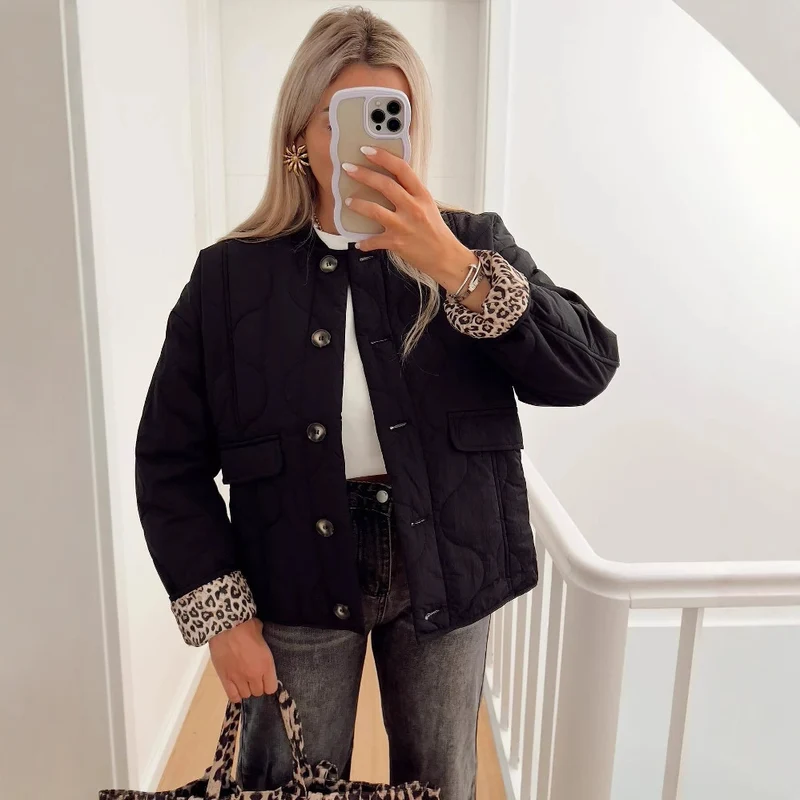 Damen Gepolsterte Steppjacke im Boxy‑Schnitt mit Rundhalsausschnitt und aufgesetzten Taschen Drune