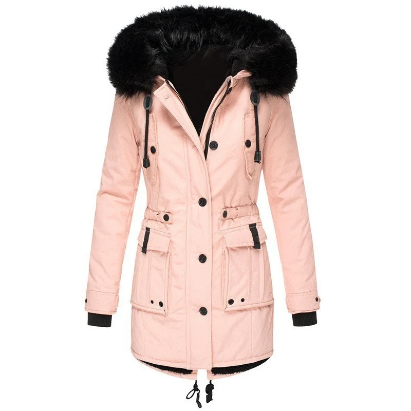 Damen Gefütterter Parka mit abnehmbarer Kunstfellkapuze, taillierter Silhouette und Utility‑Taschen Drune