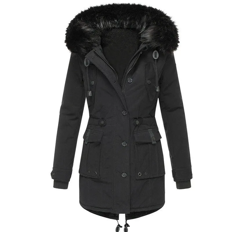 Damen Gefütterter Parka mit abnehmbarer Kunstfellkapuze, taillierter Silhouette und Utility‑Taschen Drune