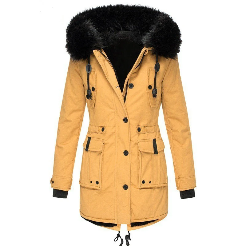 Damen Gefütterter Parka mit abnehmbarer Kunstfellkapuze, taillierter Silhouette und Utility‑Taschen Drune