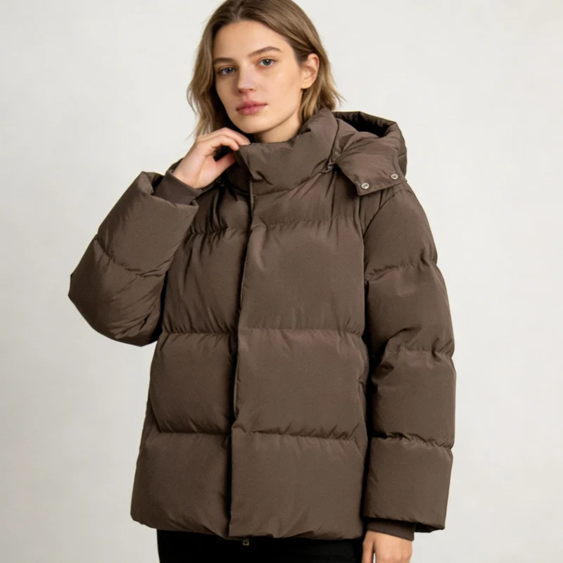 Damen Gefütterte Oversized-Steppjacke mit Kapuze und hohem Stehkragen Drune