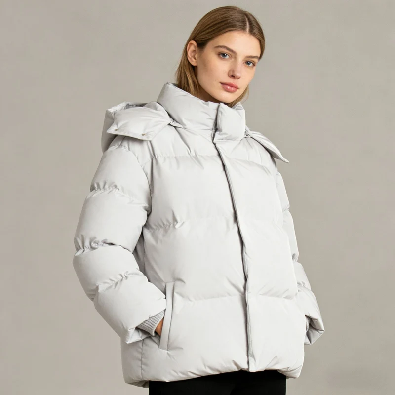 Damen Gefütterte Oversized-Steppjacke mit Kapuze und hohem Stehkragen Drune