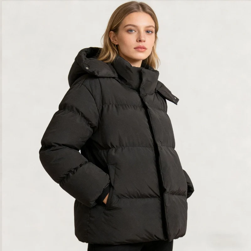 Damen Gefütterte Oversized-Steppjacke mit Kapuze und hohem Stehkragen Drune