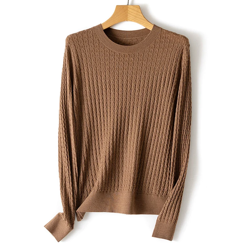 Damen Feinstrickpullover mit Zopfstrickmuster und Rundhalsausschnitt Drune