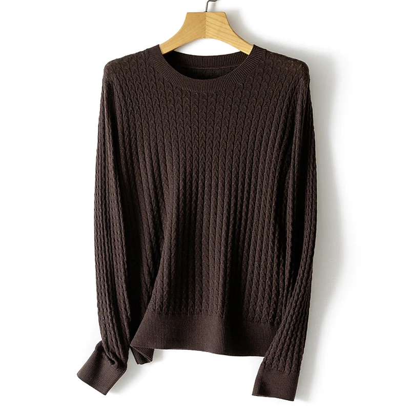 Damen Feinstrickpullover mit Zopfstrickmuster und Rundhalsausschnitt Drune