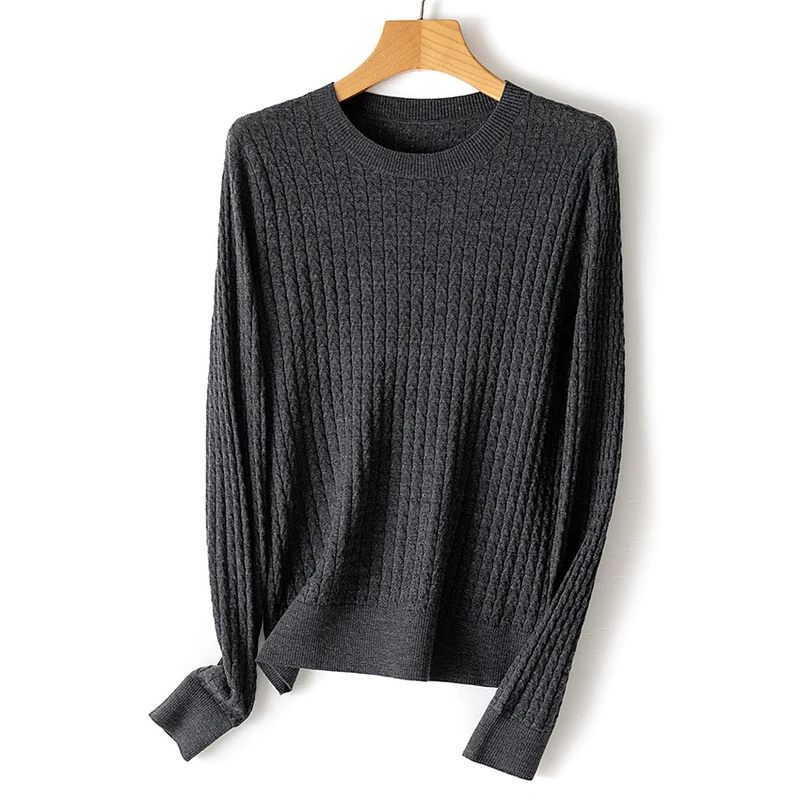 Damen Feinstrickpullover mit Zopfstrickmuster und Rundhalsausschnitt Drune
