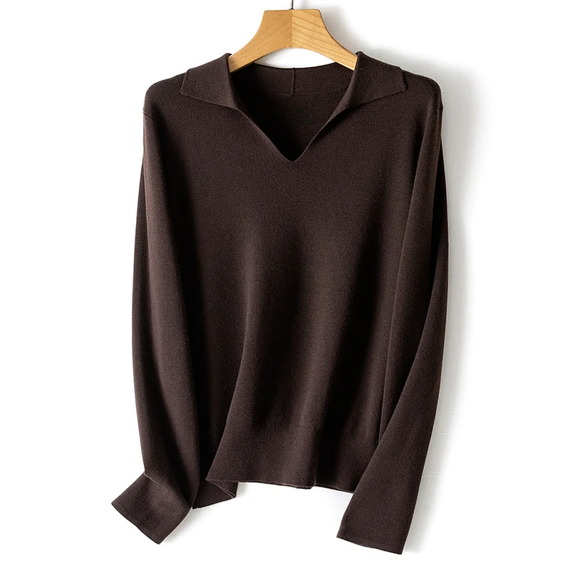 Damen Feinstrickpullover mit V-Ausschnitt und Hemdkragen Drune