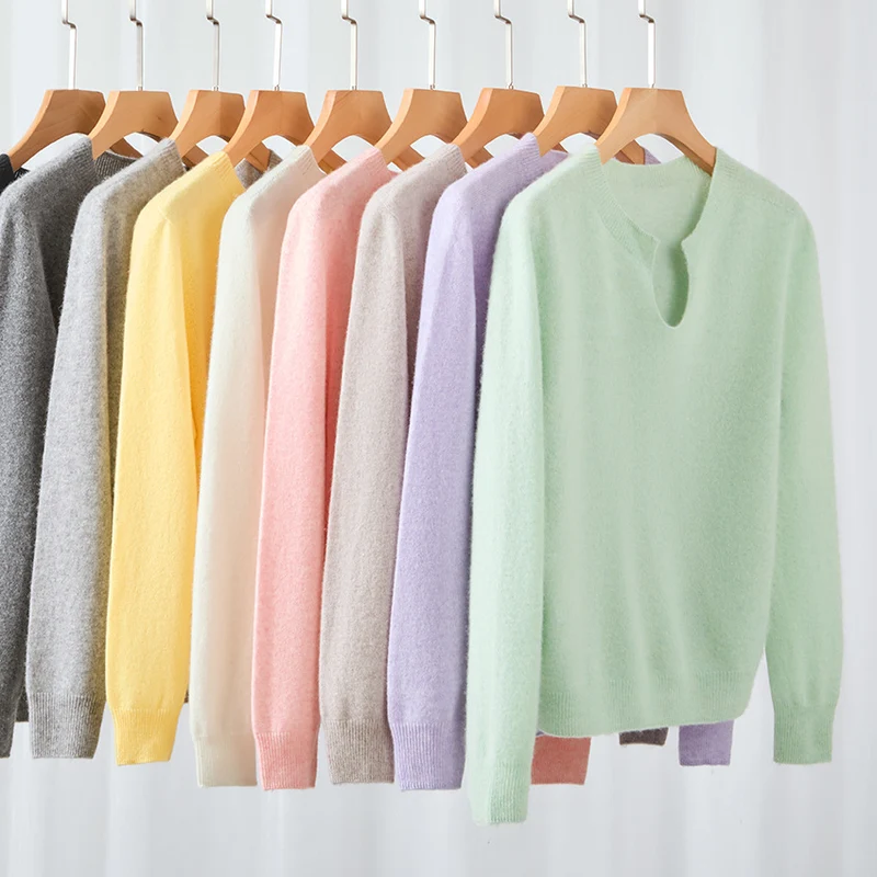 Damen Feinstrickpullover mit Kerbkragen und Angora‑Optik Drune
