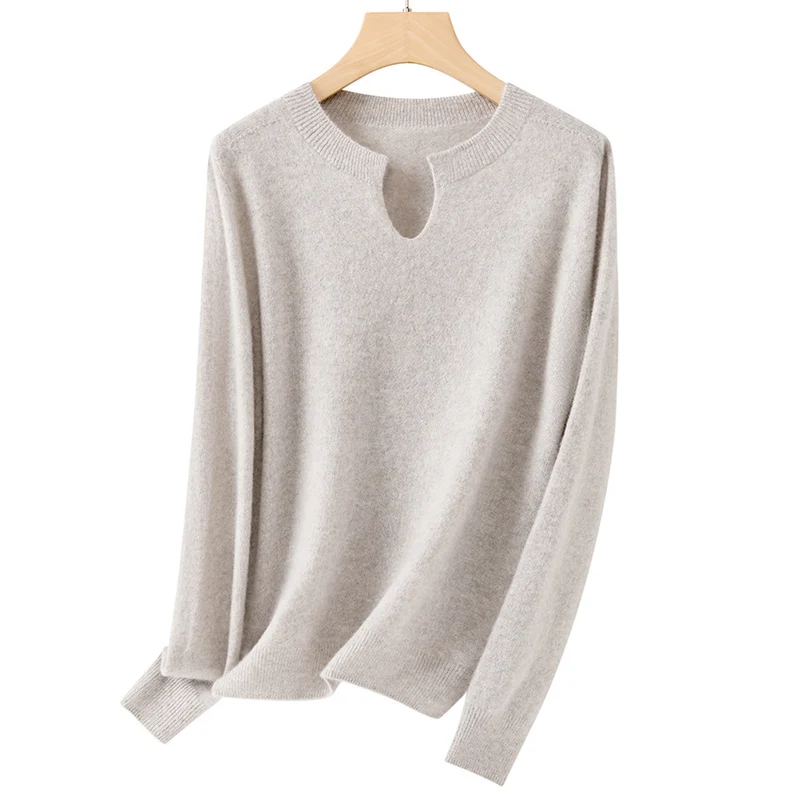 Damen Feinstrickpullover mit Kerbkragen und Angora‑Optik Drune