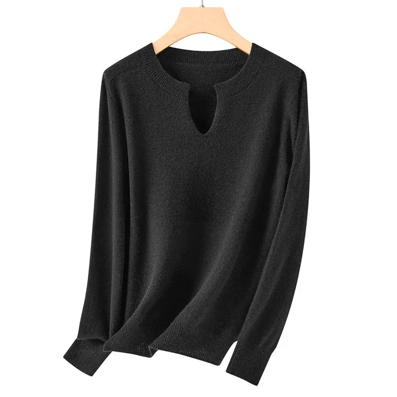 Damen Feinstrickpullover mit Kerbkragen und Angora‑Optik Drune