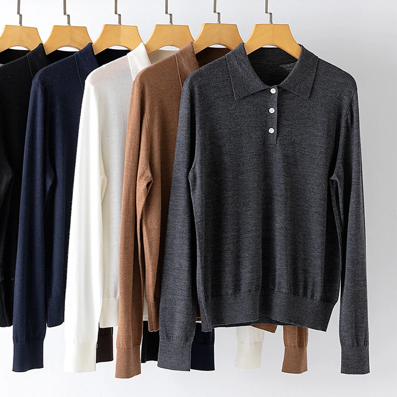 Damen Feinstrick-Polopullover mit Knopfleiste, leichtem Fall und Rippbündchen Drune
