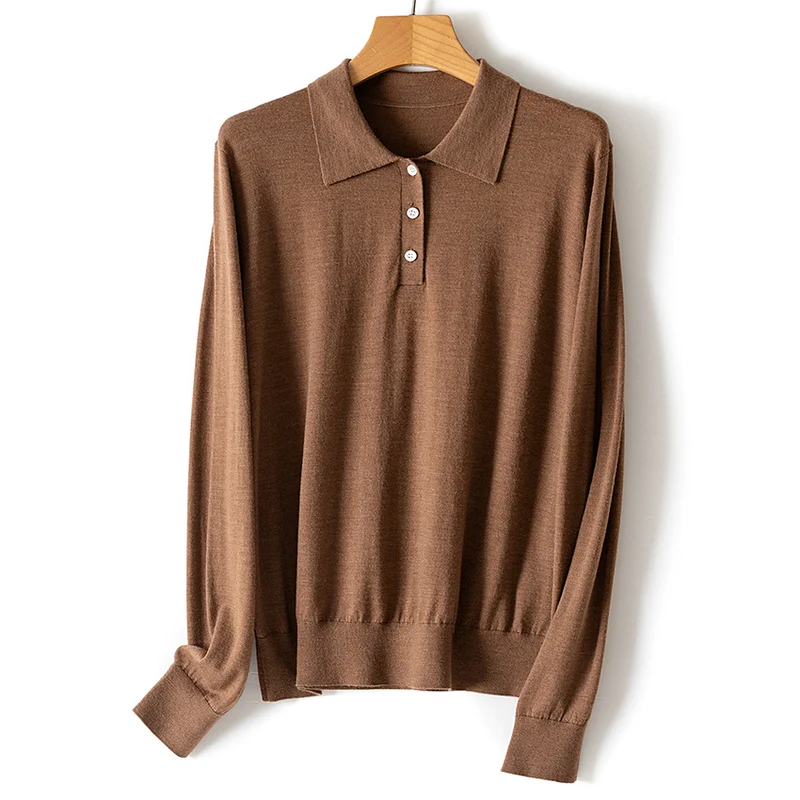 Damen Feinstrick-Polopullover mit Knopfleiste, leichtem Fall und Rippbündchen Drune