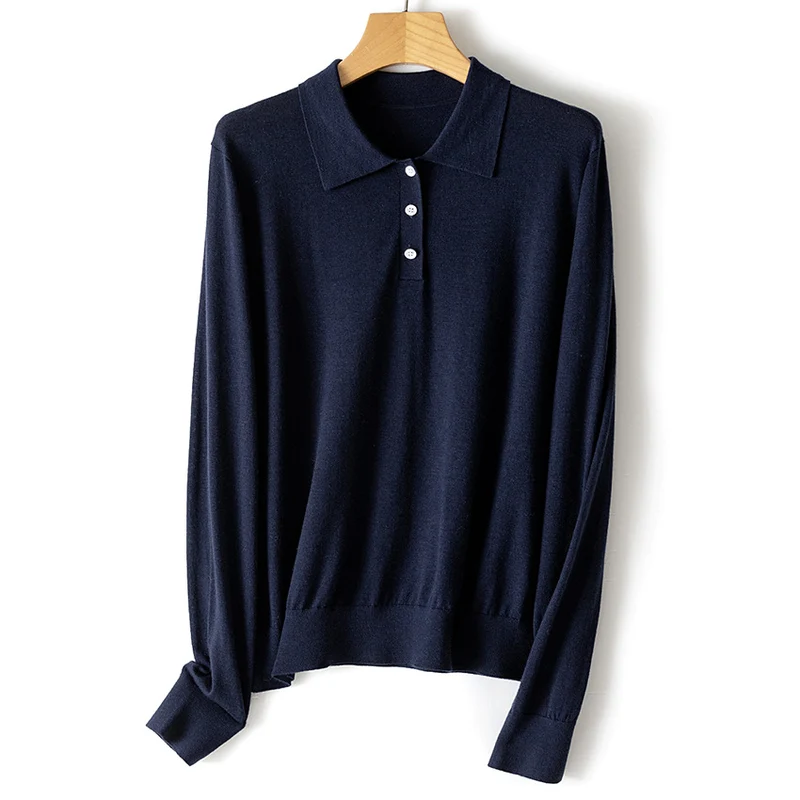 Damen Feinstrick-Polopullover mit Knopfleiste, leichtem Fall und Rippbündchen Drune