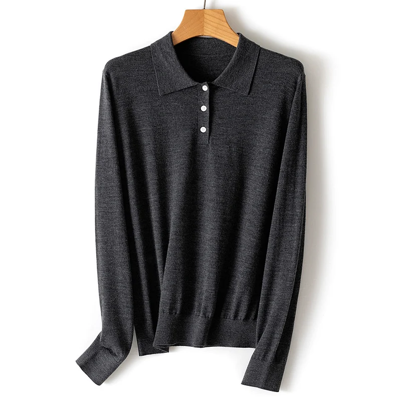 Damen Feinstrick-Polopullover mit Knopfleiste, leichtem Fall und Rippbündchen Drune