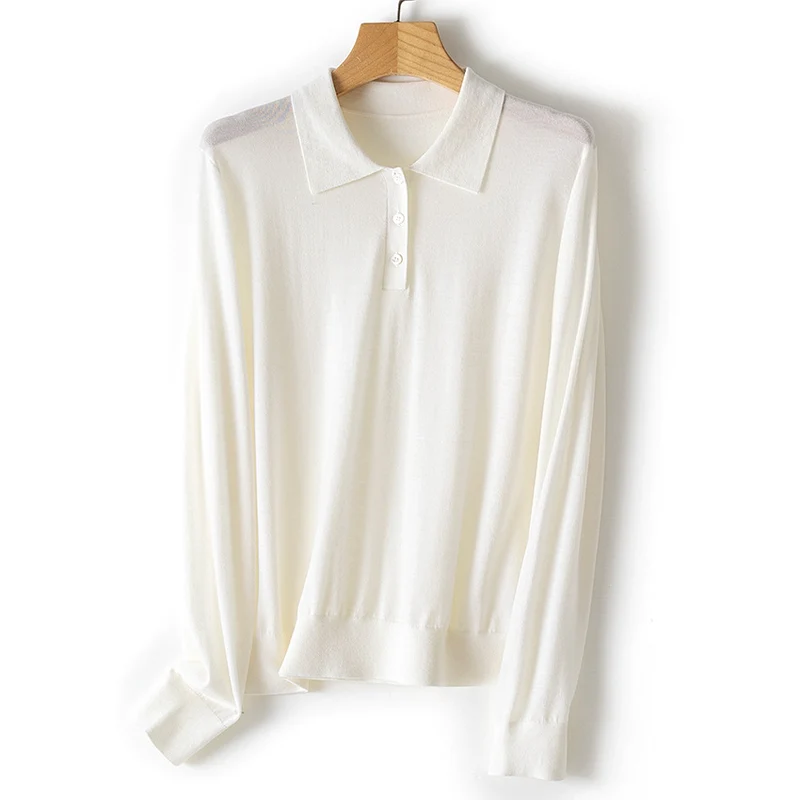 Damen Feinstrick-Polopullover mit Knopfleiste, leichtem Fall und Rippbündchen Drune