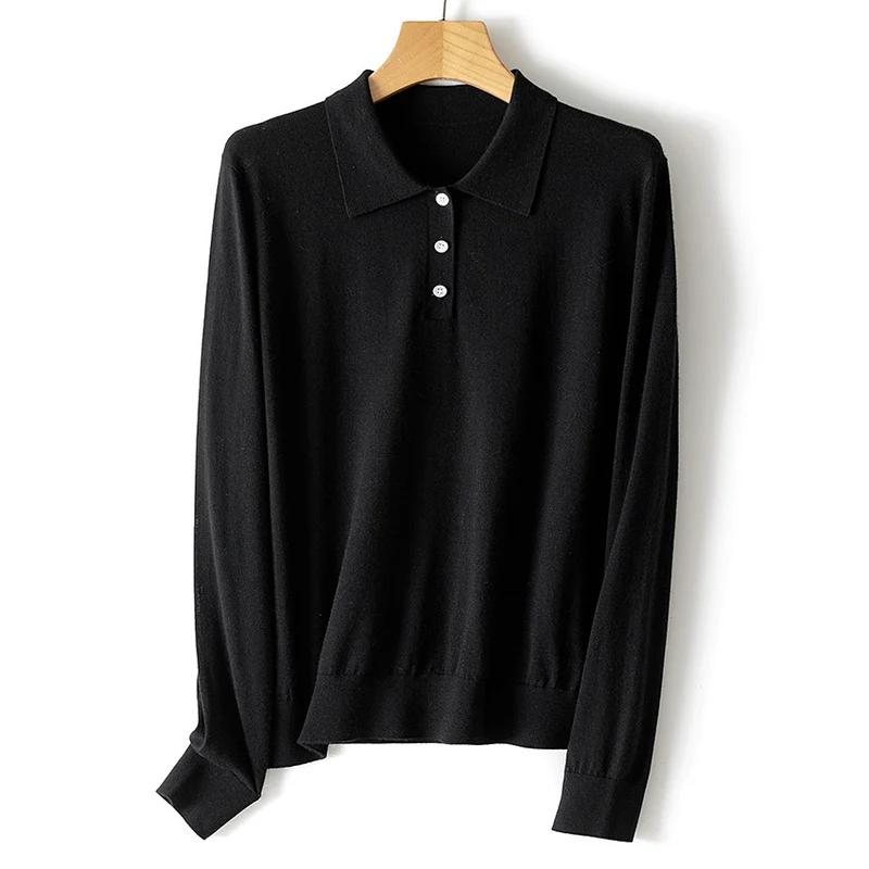 Damen Feinstrick-Polopullover mit Knopfleiste, leichtem Fall und Rippbündchen Drune