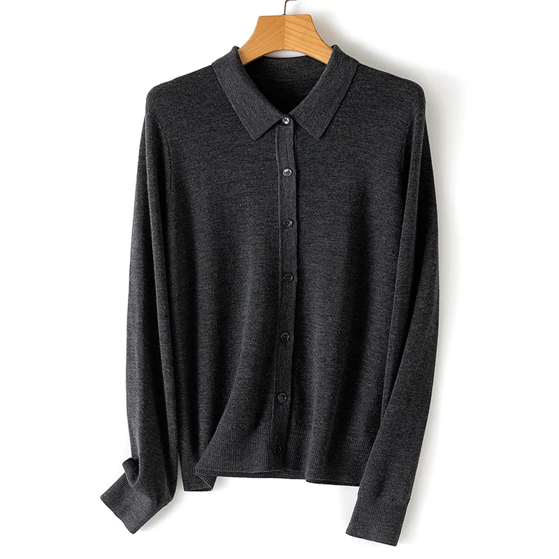 Damen Feiner Strickcardigan mit Hemdkragen und durchgehender Knopfleiste Drune