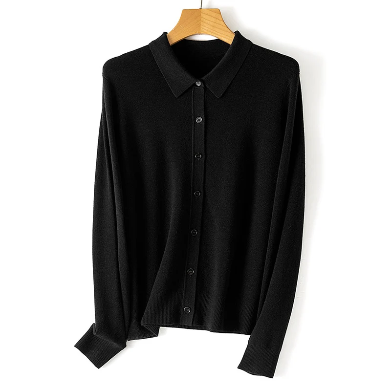 Damen Feiner Strickcardigan mit Hemdkragen und durchgehender Knopfleiste Drune