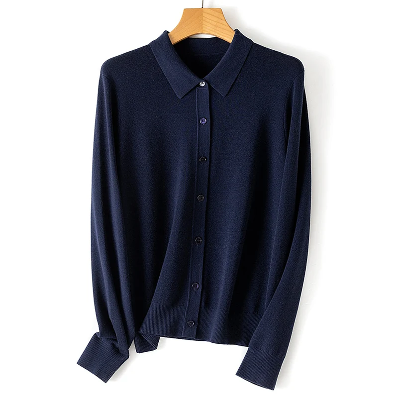 Damen Feiner Strickcardigan mit Hemdkragen und durchgehender Knopfleiste Drune