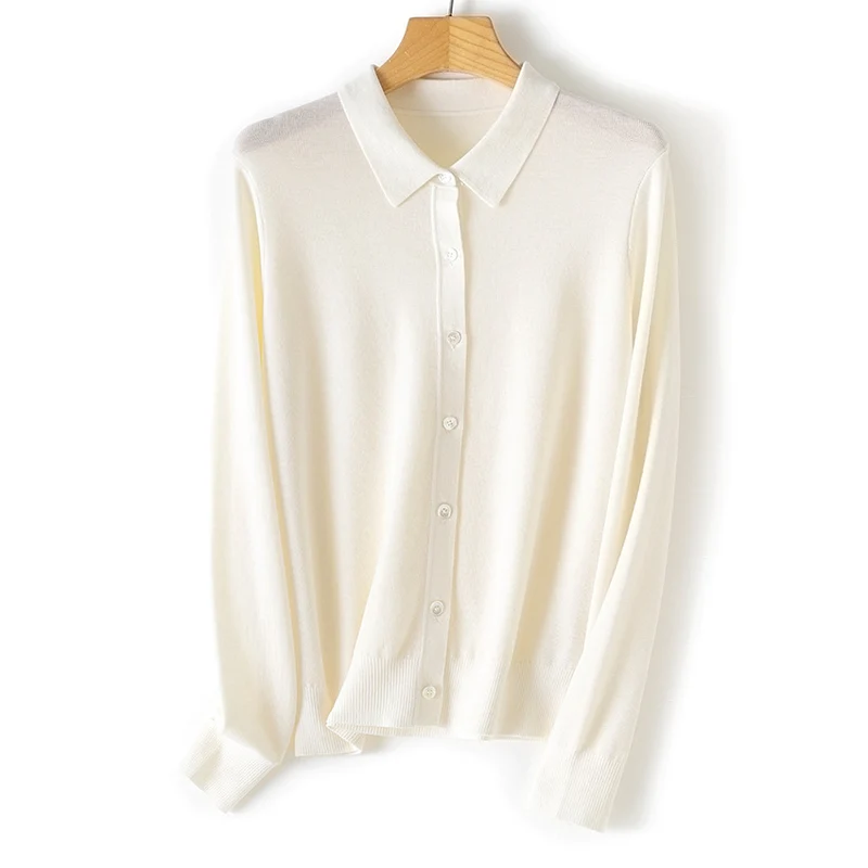 Damen Feiner Strickcardigan mit Hemdkragen und durchgehender Knopfleiste Drune